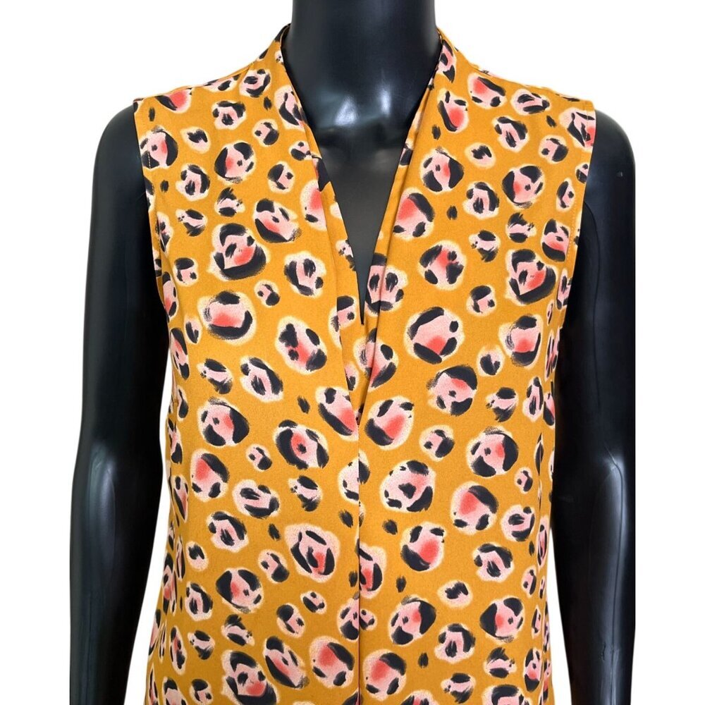 Cabi Leopard Print Sleeveless Blouse Mustard V-Neck Top Size S - Picture 4 of 8